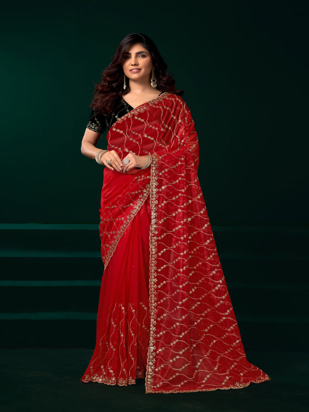 Luminous Net & Sequin Drape Embroidered saree