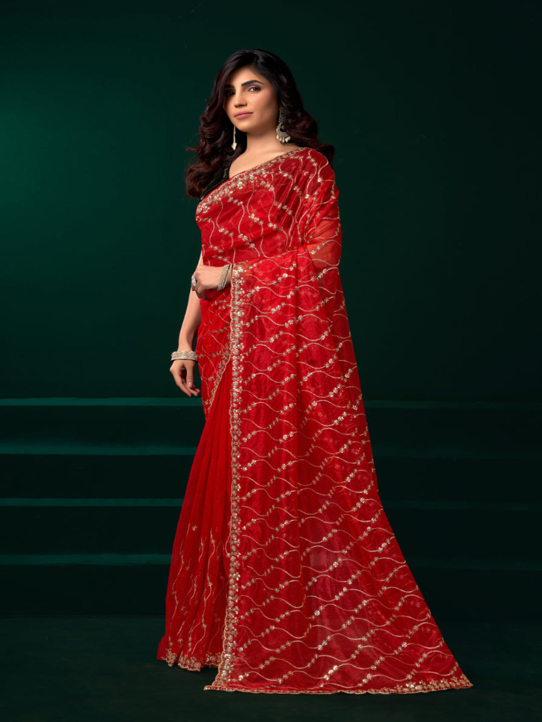 Luminous Net & Sequin Drape Embroidered saree