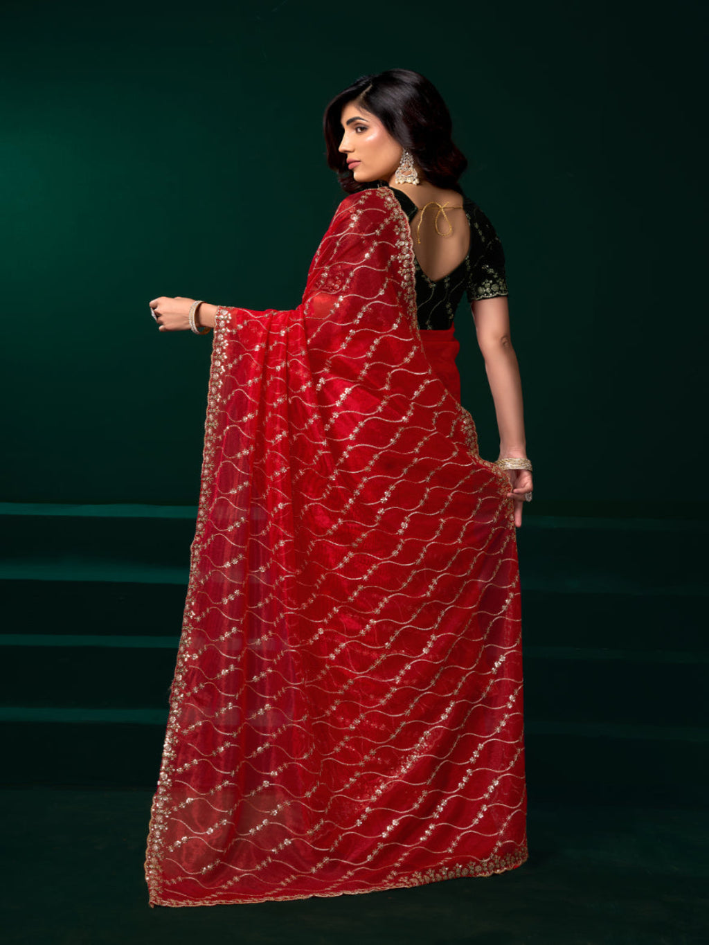 Luminous Net & Sequin Drape Embroidered saree