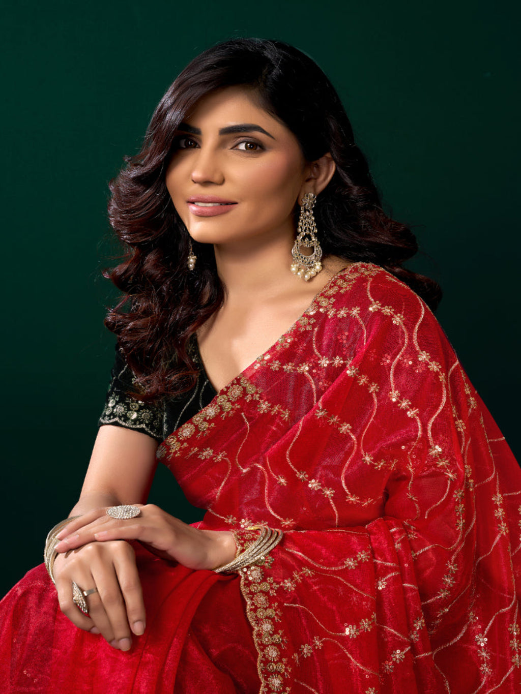 Luminous Net & Sequin Drape Embroidered saree