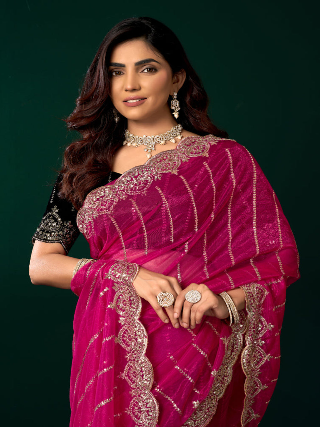 Modern Heritage: Red Net Saree with Black Embroiderd Blouse.