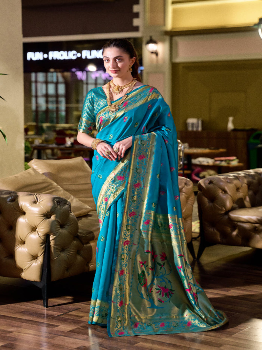 Paithani Silk Saree with Floral Zari Weaving