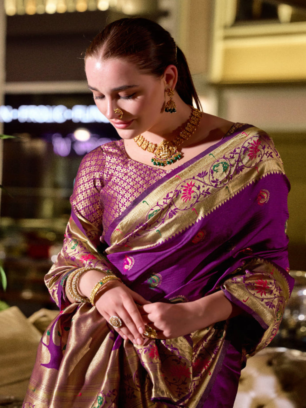 Paithani Silk Saree with Floral Zari Weaving