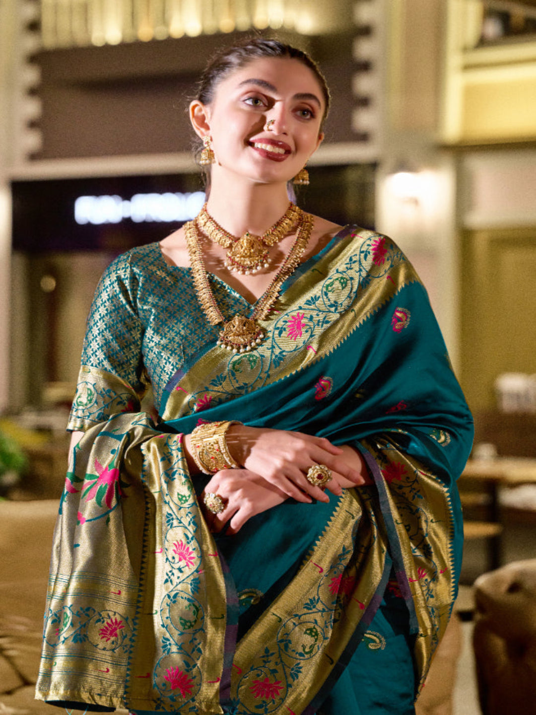 Paithani Silk Saree with Floral Zari Weaving