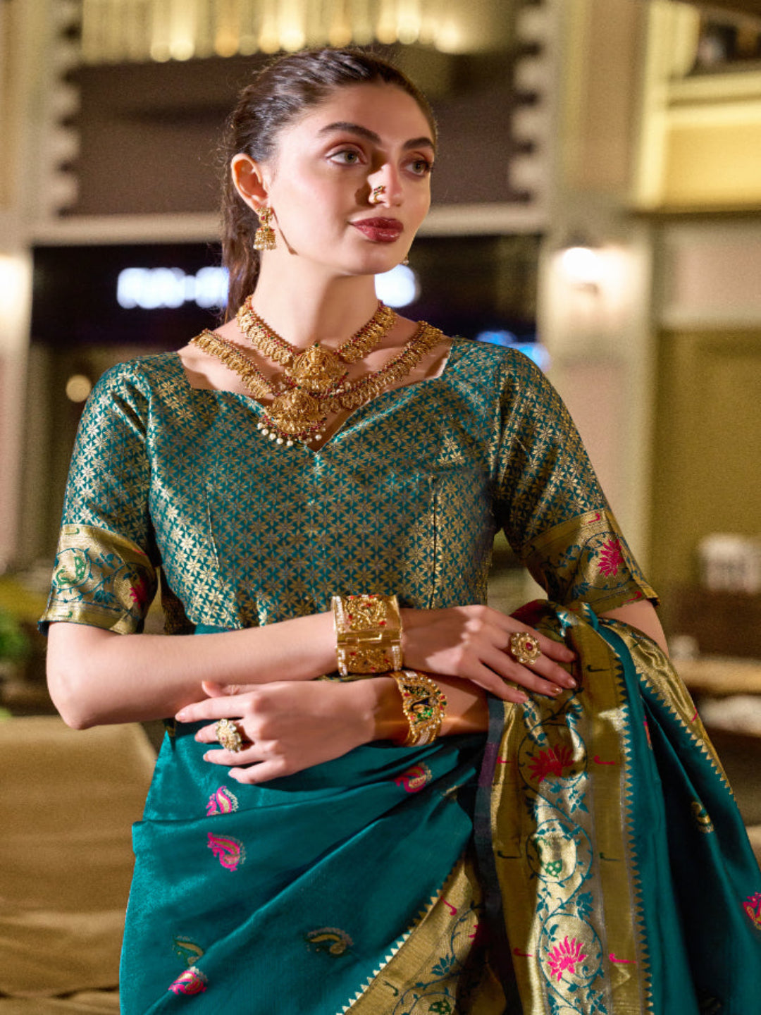 Paithani Silk Saree with Floral Zari Weaving
