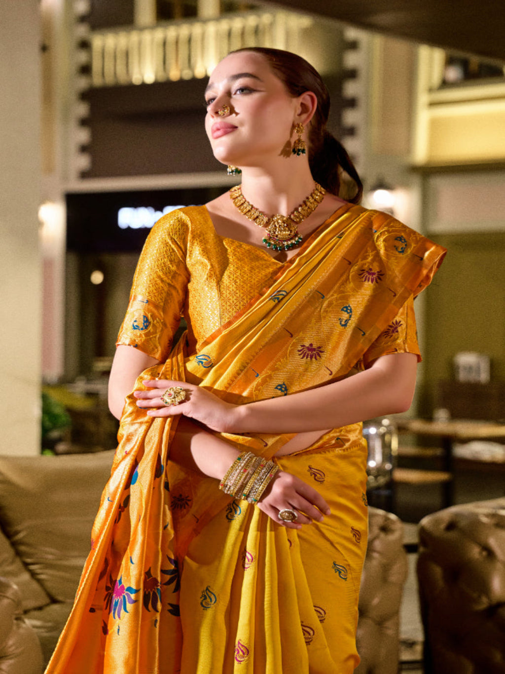 Paithani Silk Saree with Floral Zari Weaving