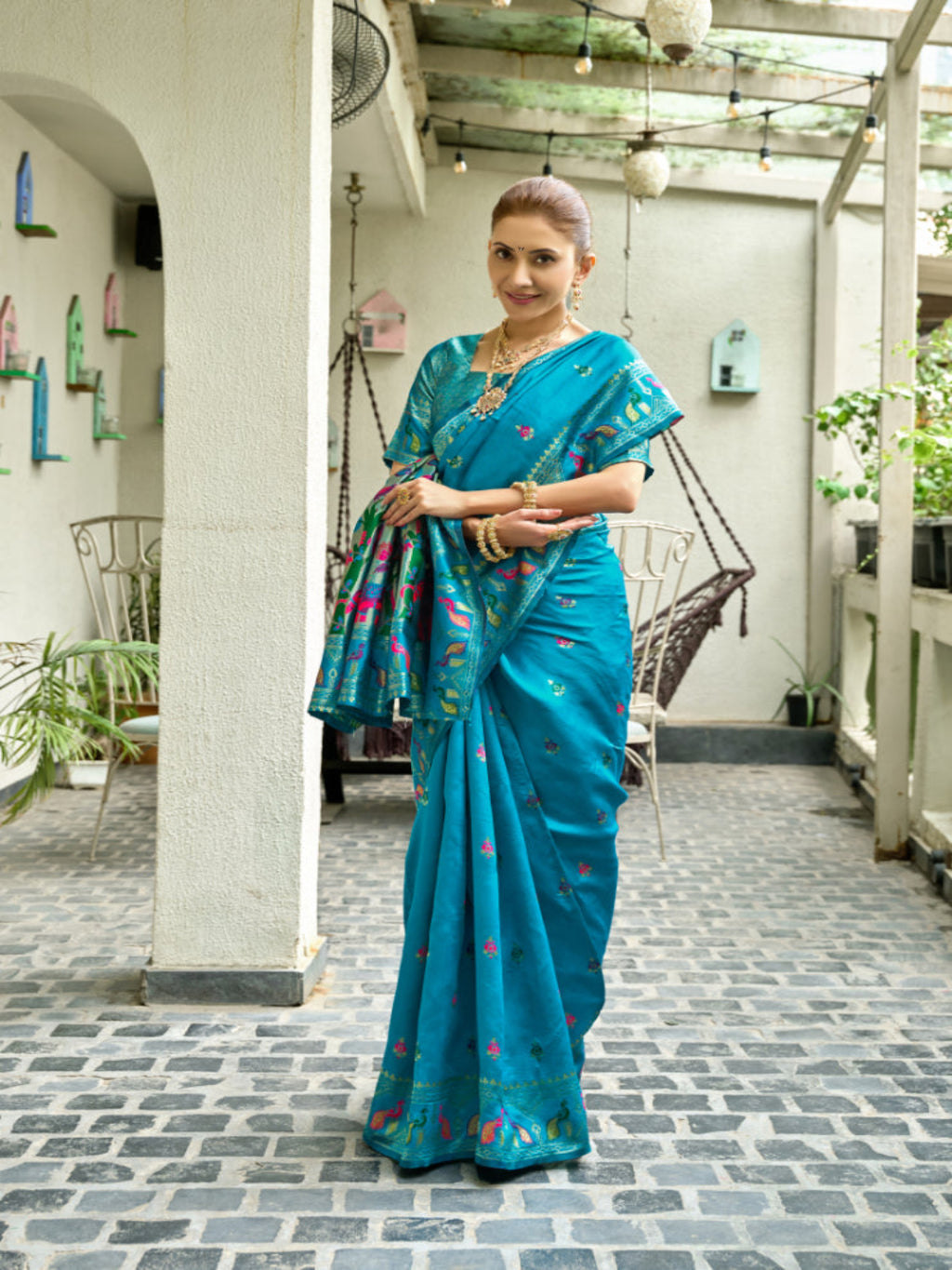 Lime Green Paithani Silk Saree features a standout  symbolizing prosperity and growth.
