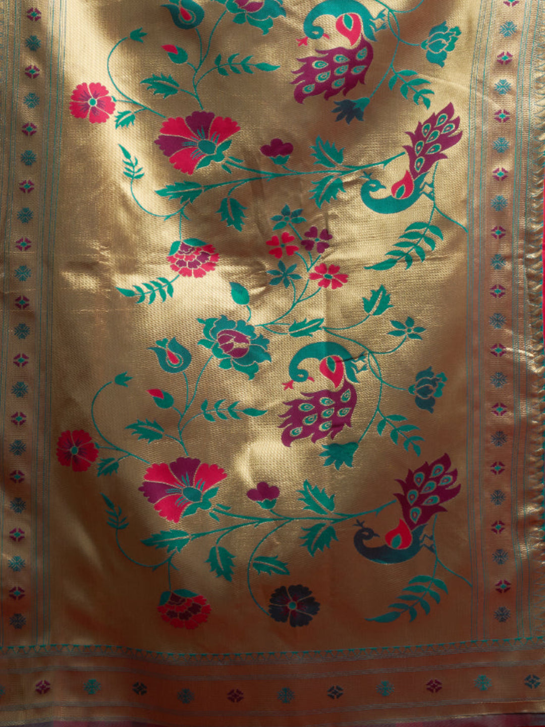 "The Golden Glow of Tradition silk bland butti weaving Paithani saree