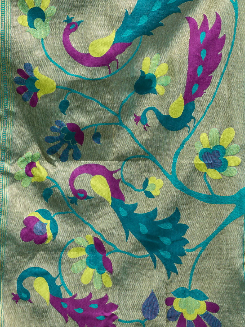Lime Green Silk Blend Jacquard Paithani Saree