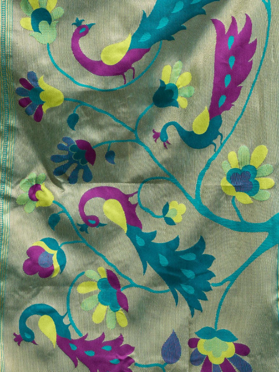 Lime Green Silk Blend Jacquard Paithani Saree