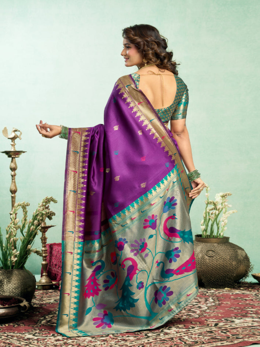 Lime Green Silk Blend Jacquard Paithani Saree