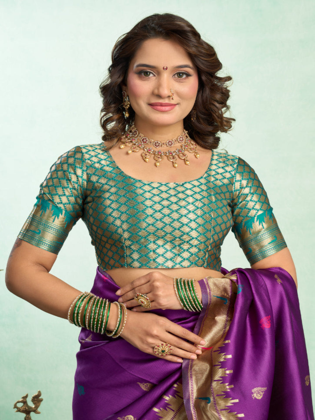 Lime Green Silk Blend Jacquard Paithani Saree