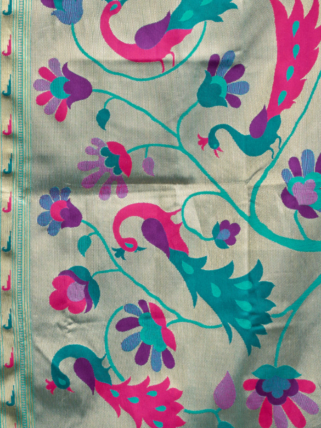Lime Green Silk Blend Jacquard Paithani Saree