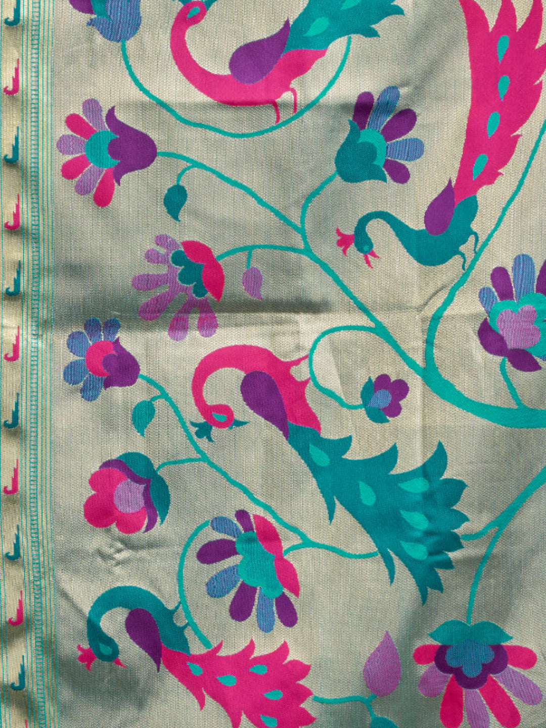 Lime Green Silk Blend Jacquard Paithani Saree