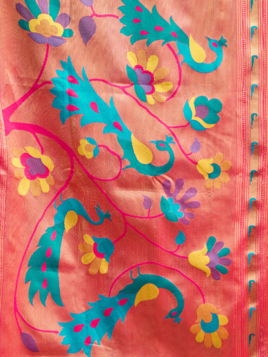 Lime Green Silk Blend Jacquard Paithani Saree