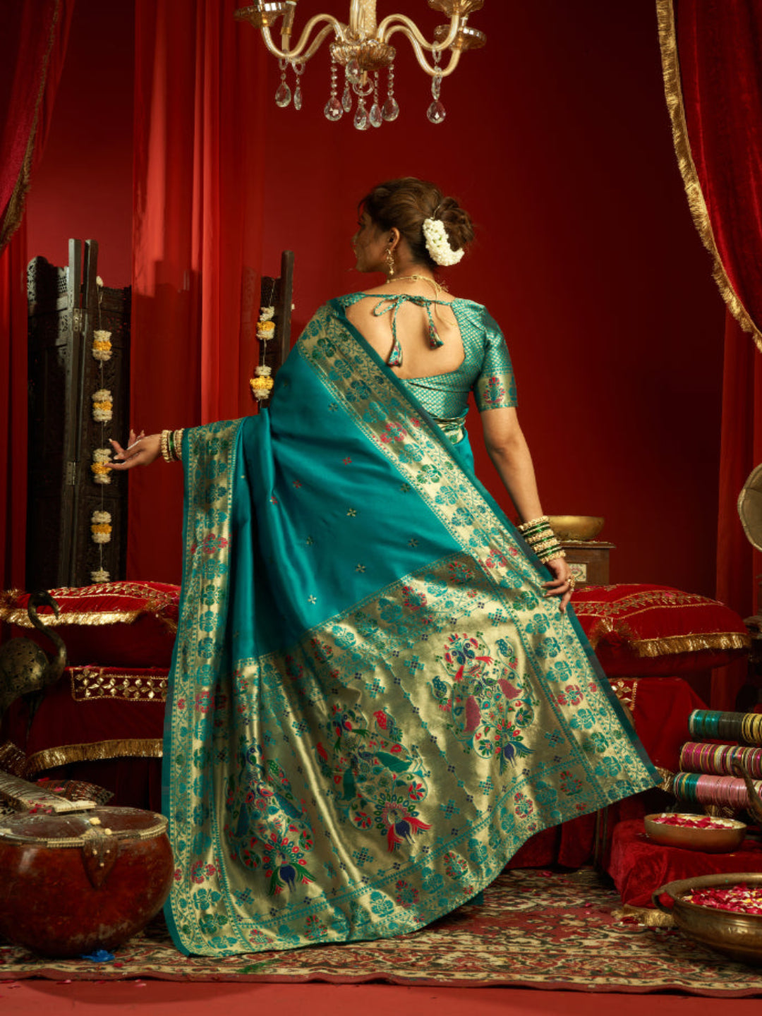 Heritage Teal Silk Saree with Meenakari Pallu