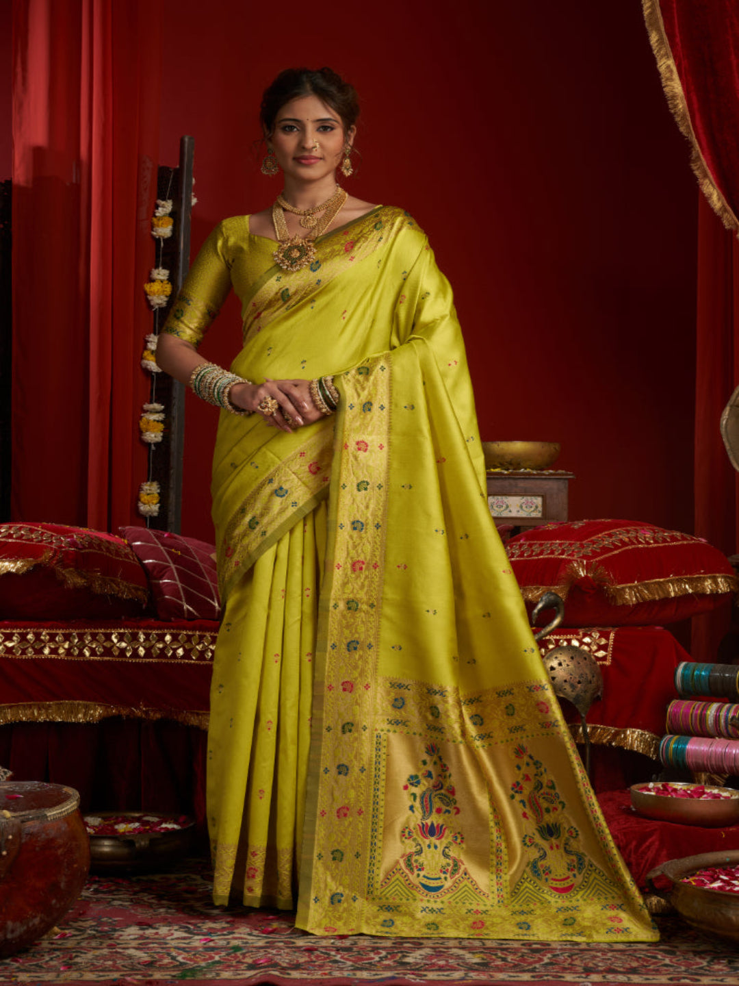Heritage Teal Silk Saree with Meenakari Pallu