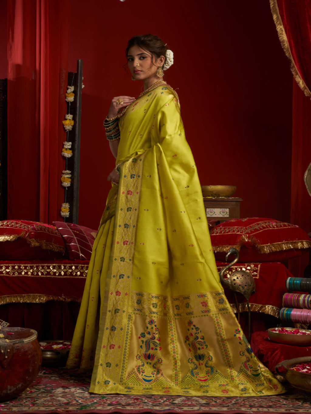 Heritage Teal Silk Saree with Meenakari Pallu