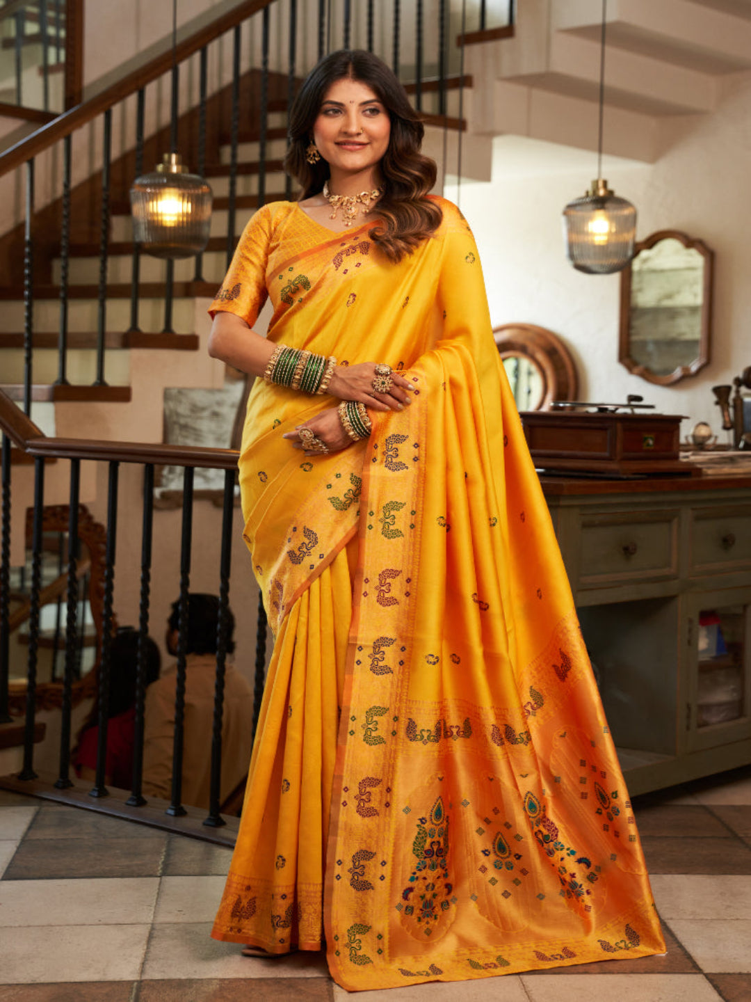 Heritage Teal Silk Saree with Meenakari Pallu
