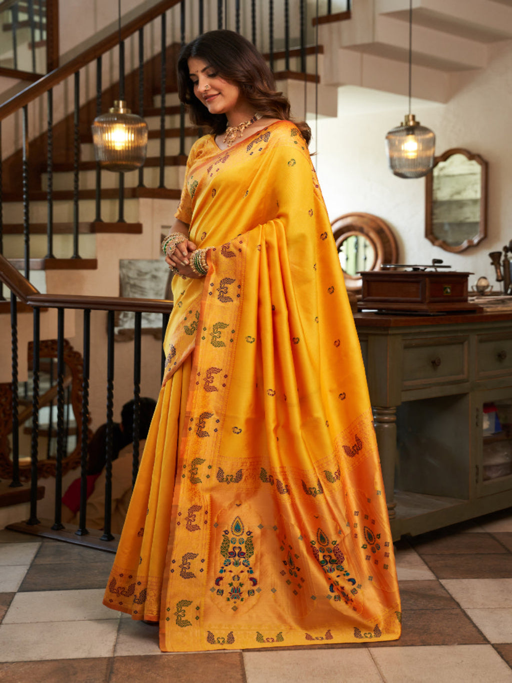 Heritage Teal Silk Saree with Meenakari Pallu