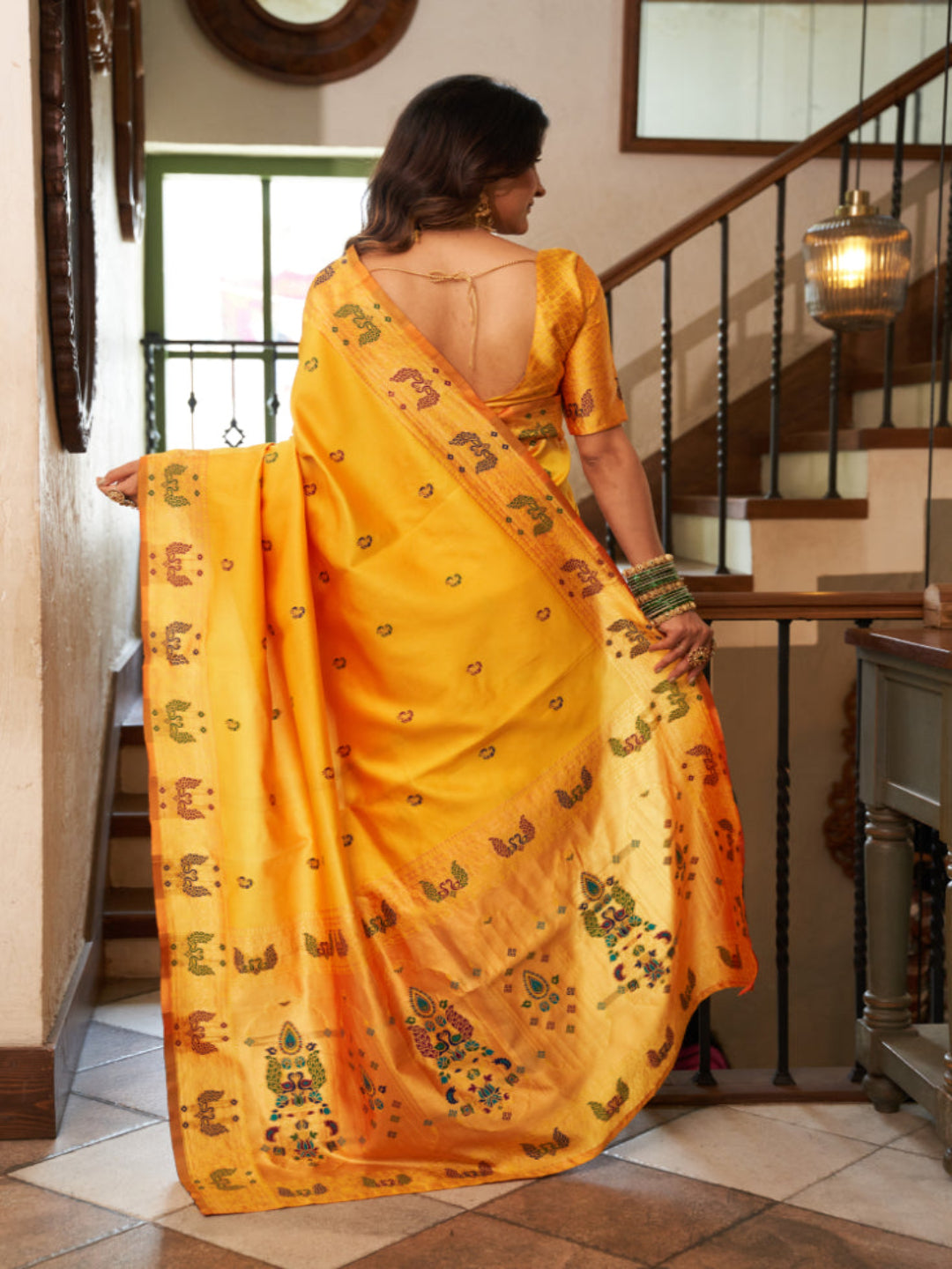 Heritage Teal Silk Saree with Meenakari Pallu