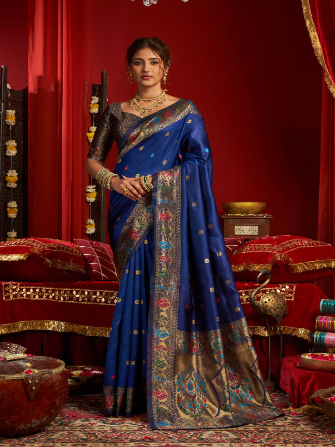 Heritage Teal Silk Saree with Meenakari Pallu