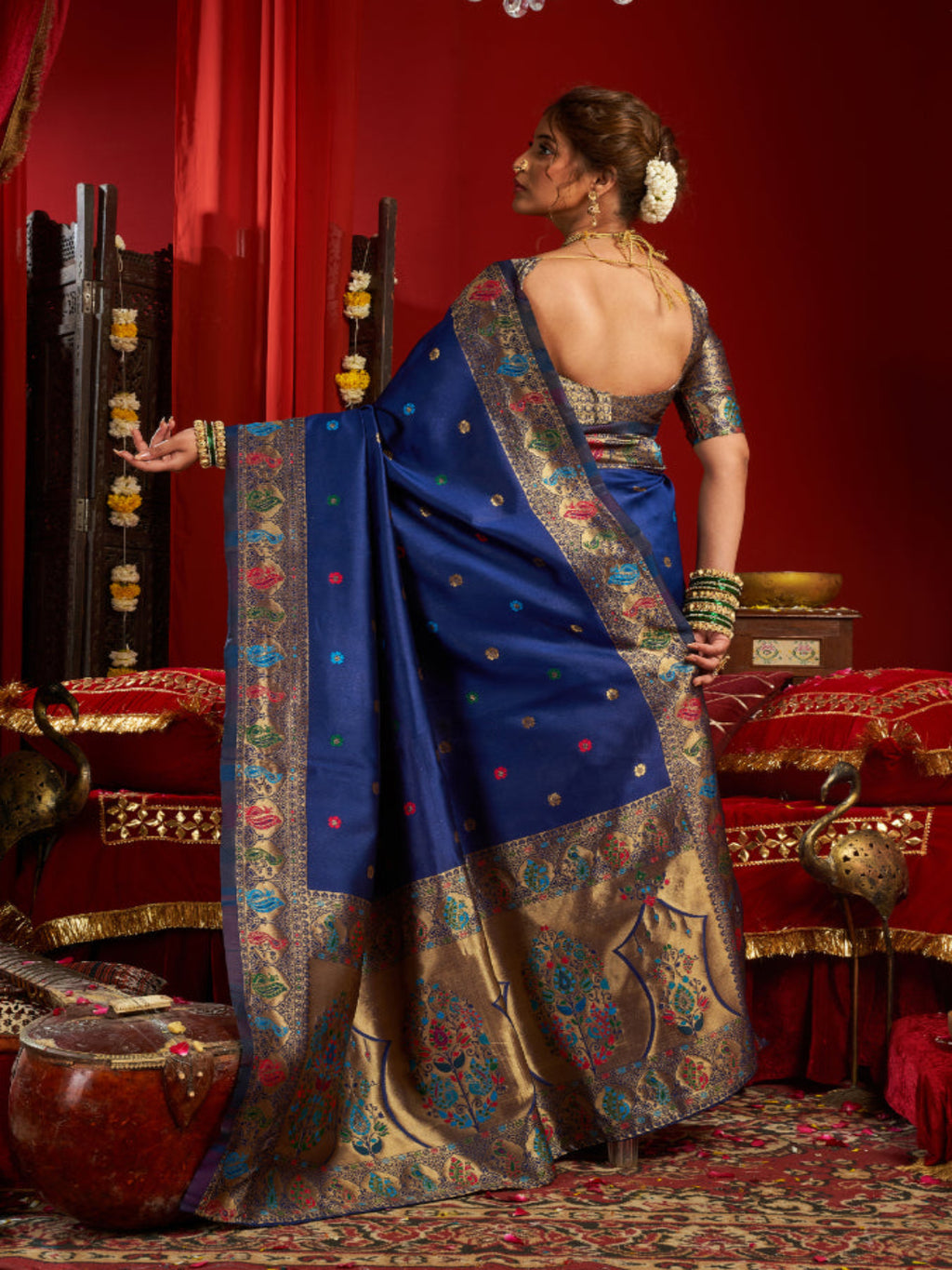Heritage Teal Silk Saree with Meenakari Pallu