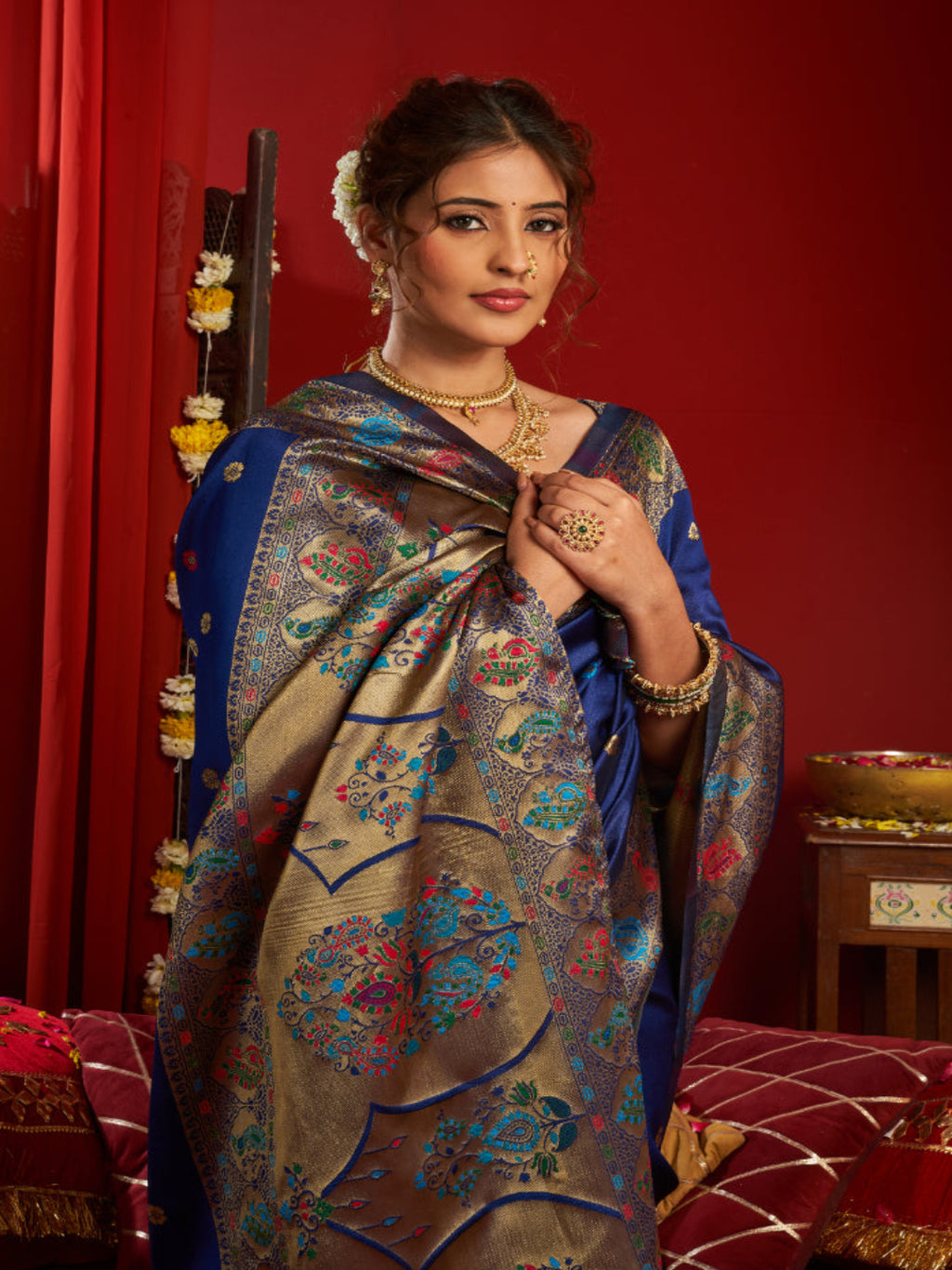 Heritage Teal Silk Saree with Meenakari Pallu