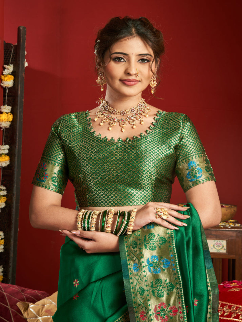 Majesty Designer Paithani: Captures the regal peacock and floral zari work.