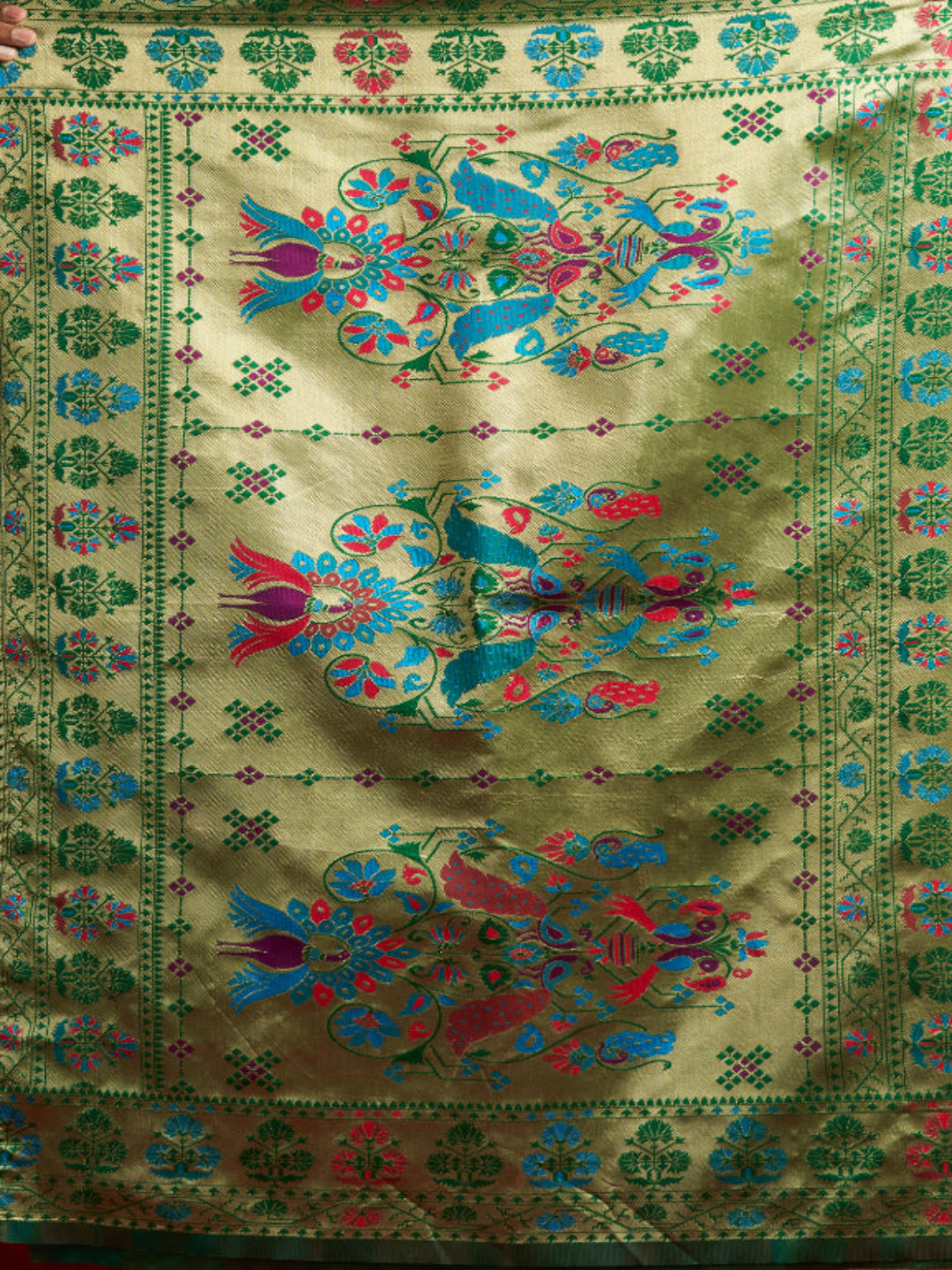 Majesty Designer Paithani: Captures the regal peacock and floral zari work.