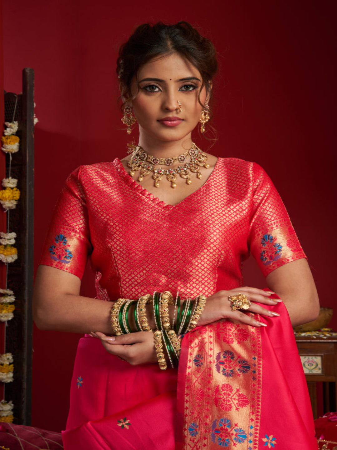 Majesty Designer Paithani: Captures the regal peacock and floral zari work.