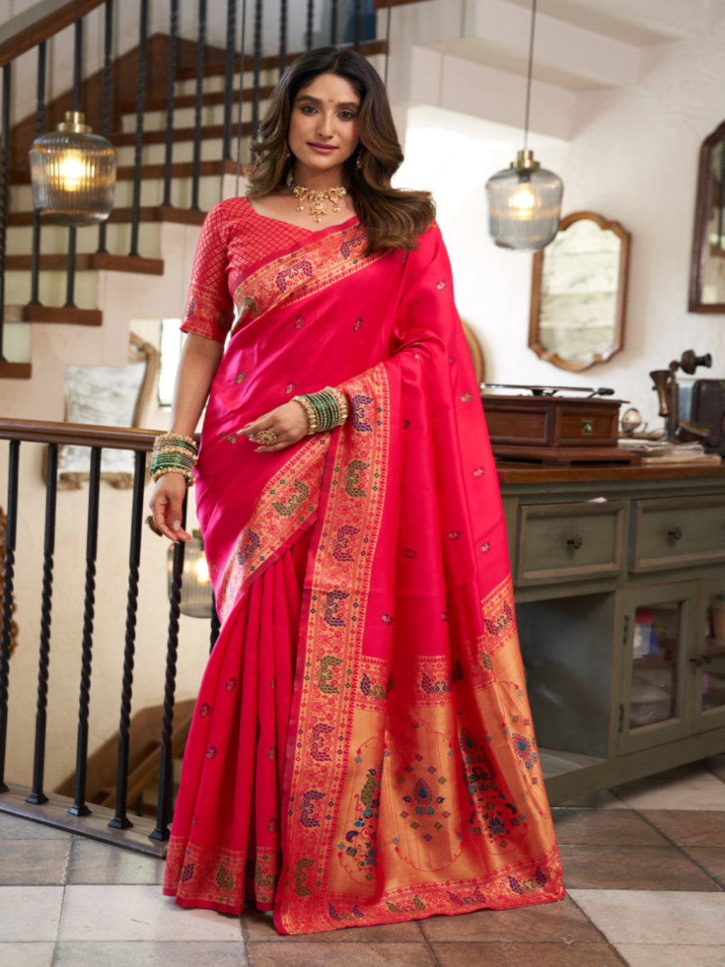 Majesty Designer Paithani: Captures the regal peacock and floral zari work.