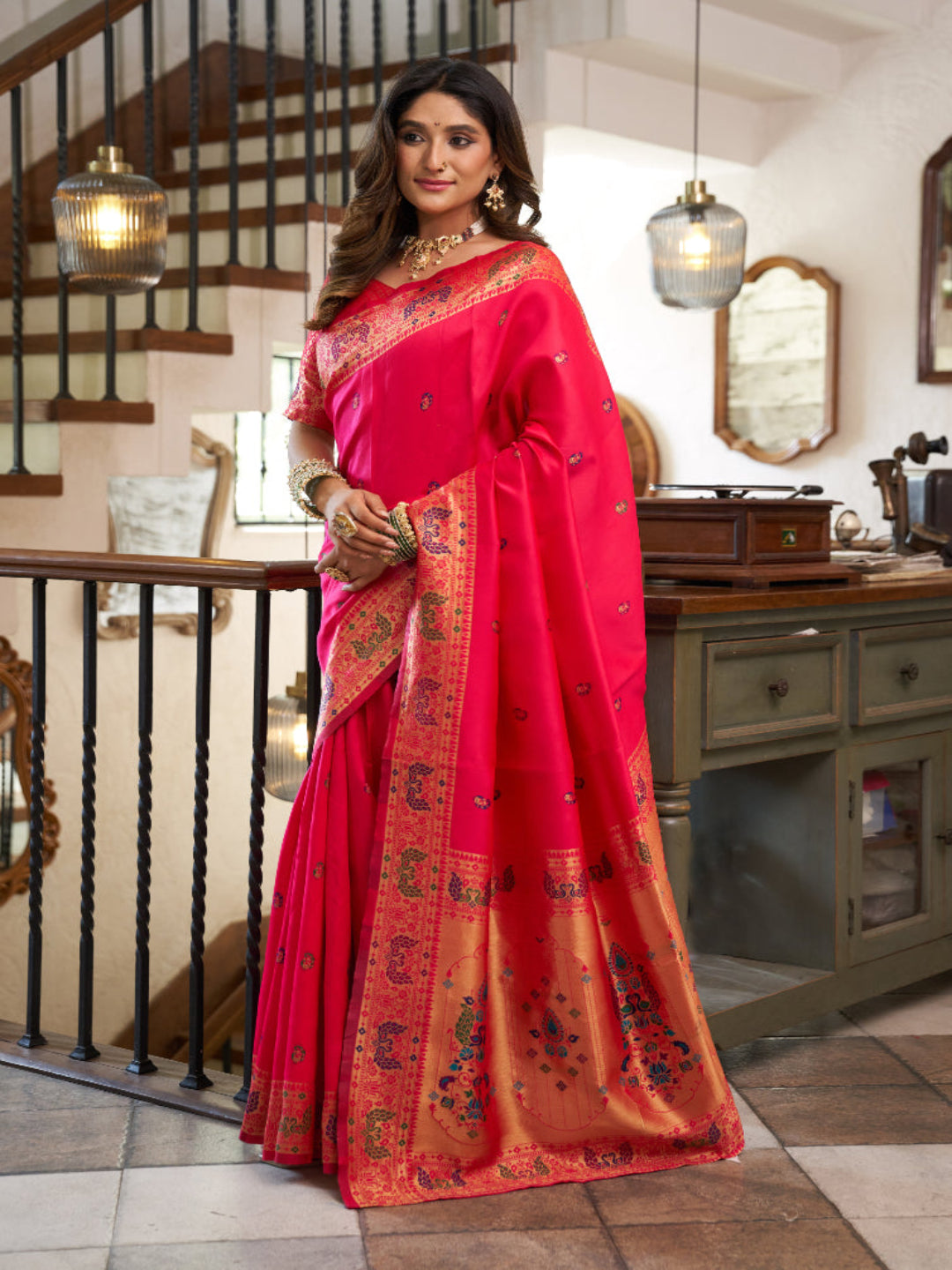 Majesty Designer Paithani: Captures the regal peacock and floral zari work.
