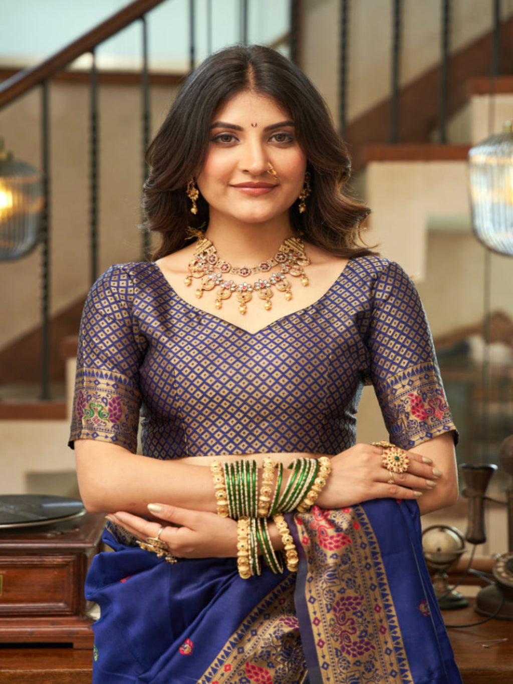 Emerald Heritage: Captures the deep green hue and the traditional Paithani artistry.