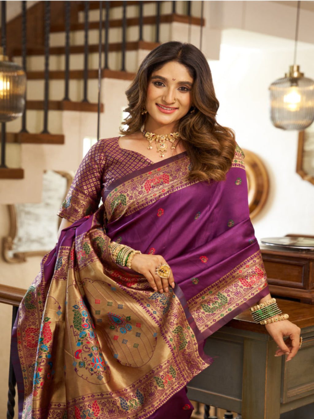 Emerald Heritage: Captures the deep green hue and the traditional Paithani artistry.