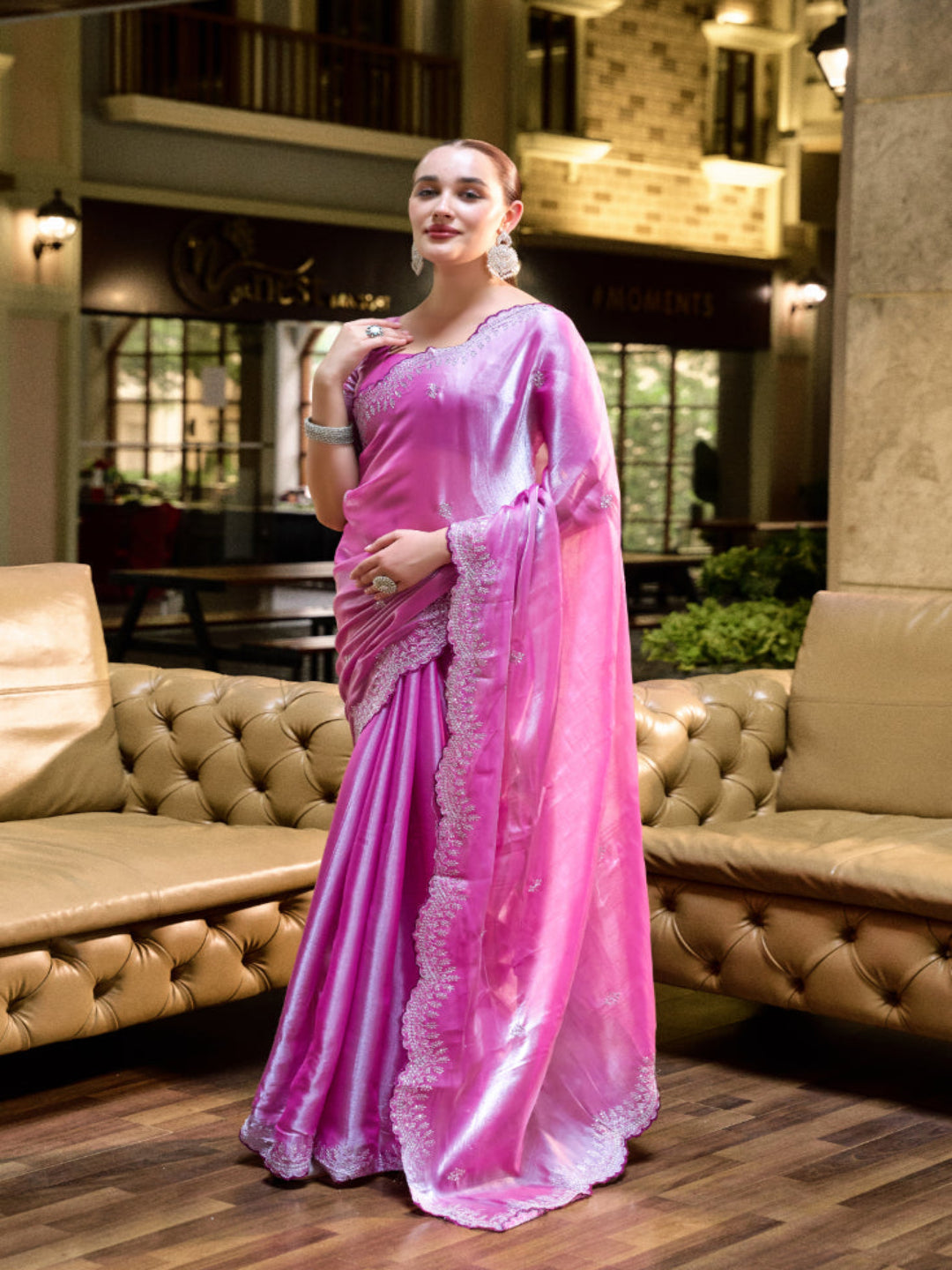 Shimmer Chiffon Saree with Intricate Embroidery