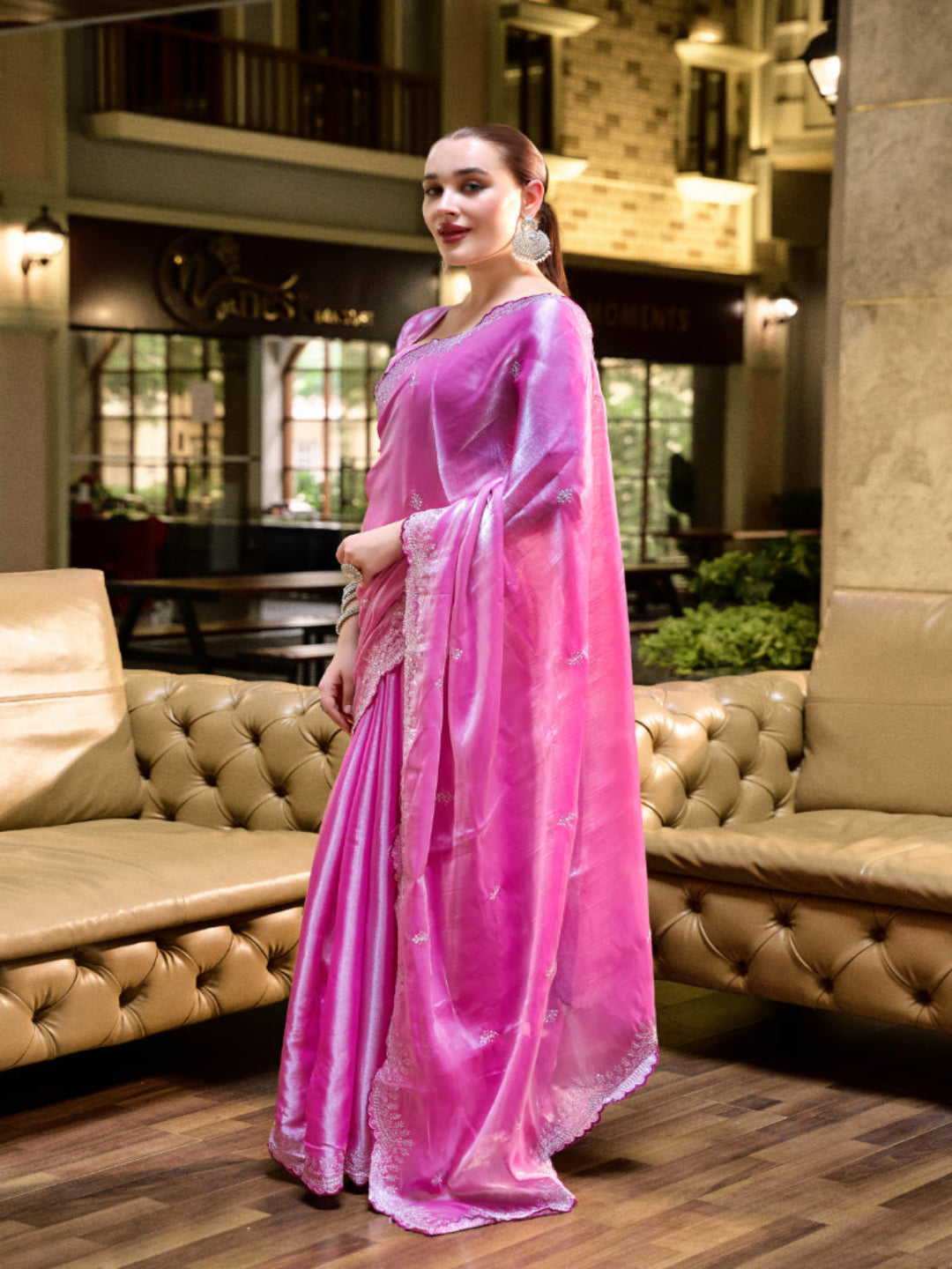 Shimmer Chiffon Saree with Intricate Embroidery