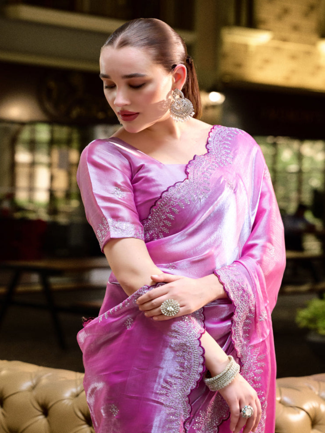 Shimmer Chiffon Saree with Intricate Embroidery