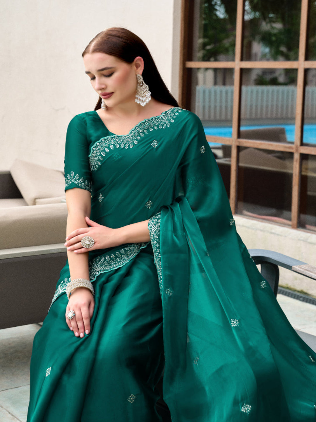 Shimmer Chiffon Saree with Intricate Embroidery