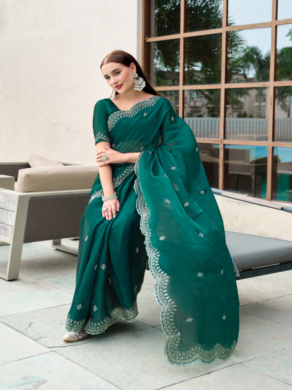 Shimmer Chiffon Saree with Intricate Embroidery