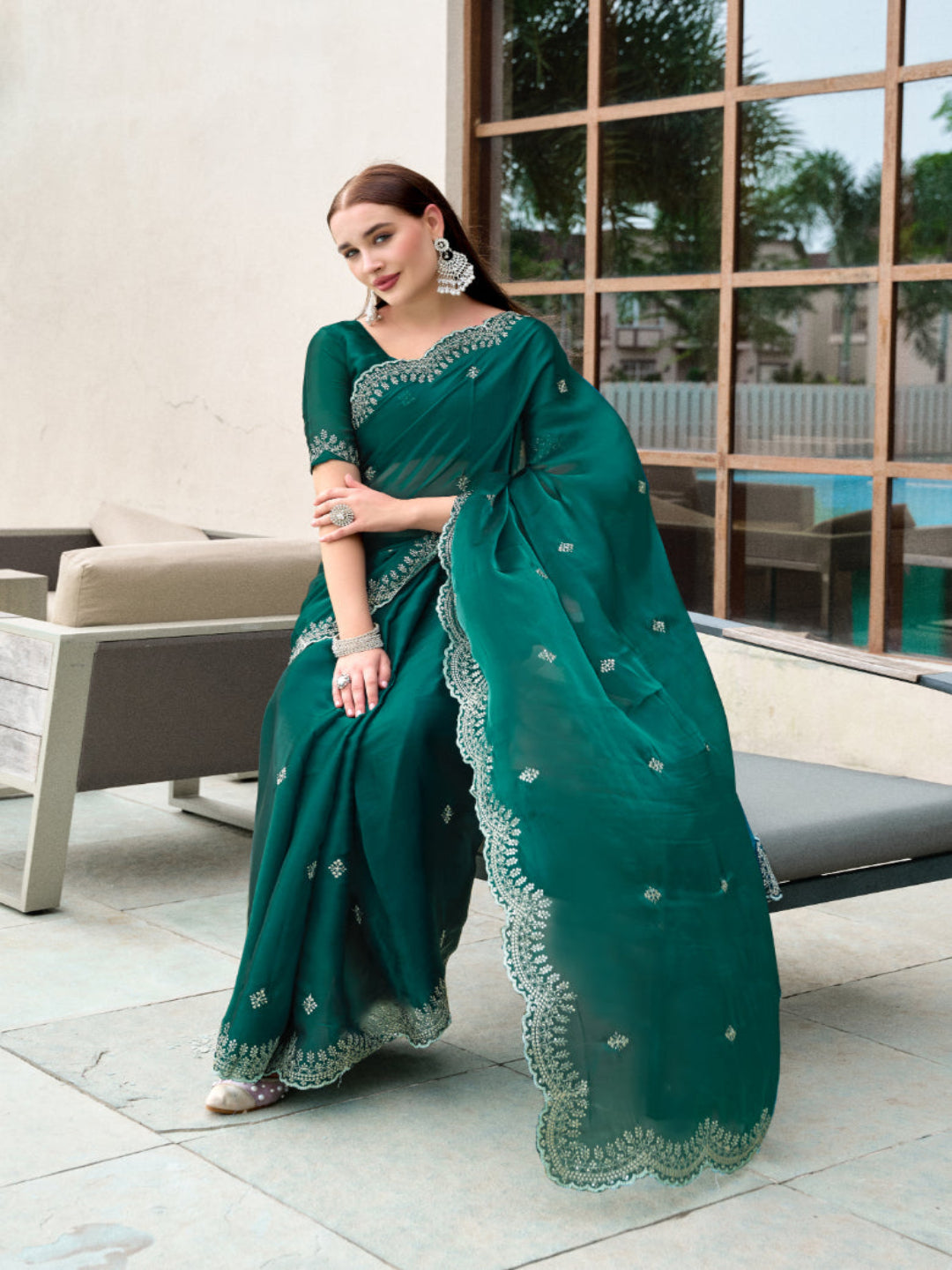Shimmer Chiffon Saree with Intricate Embroidery