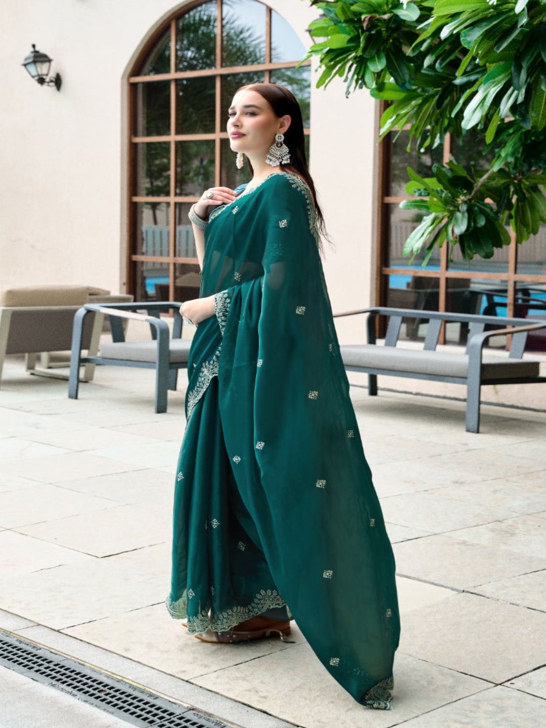 Shimmer Chiffon Saree with Intricate Embroidery