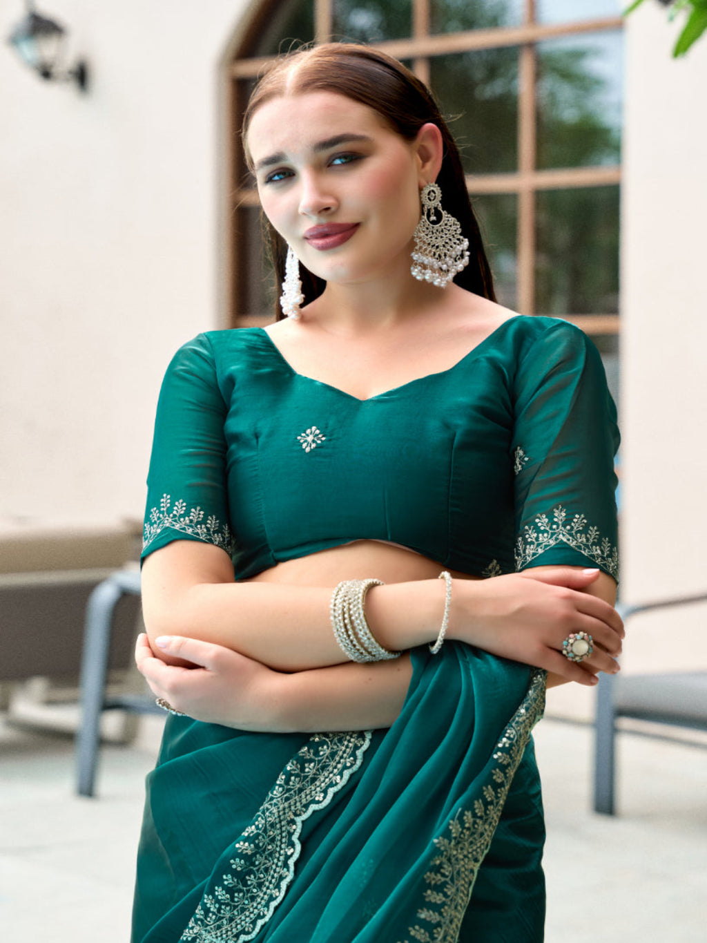 Shimmer Chiffon Saree with Intricate Embroidery