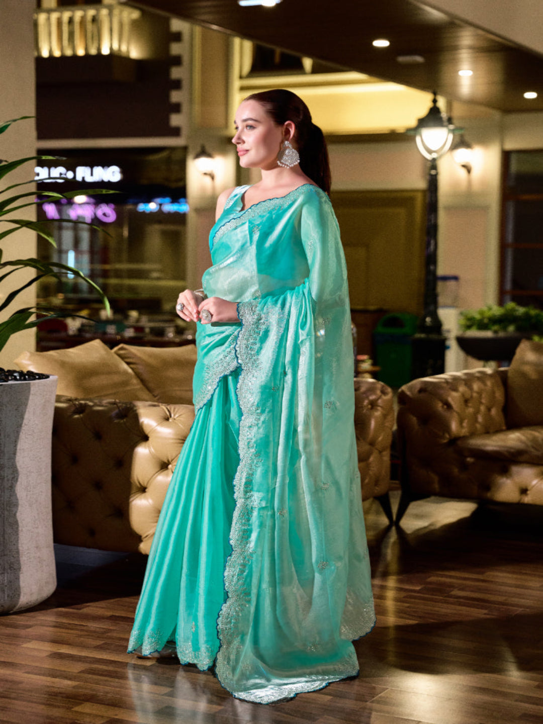 Shimmer Chiffon Saree with Intricate Embroidery