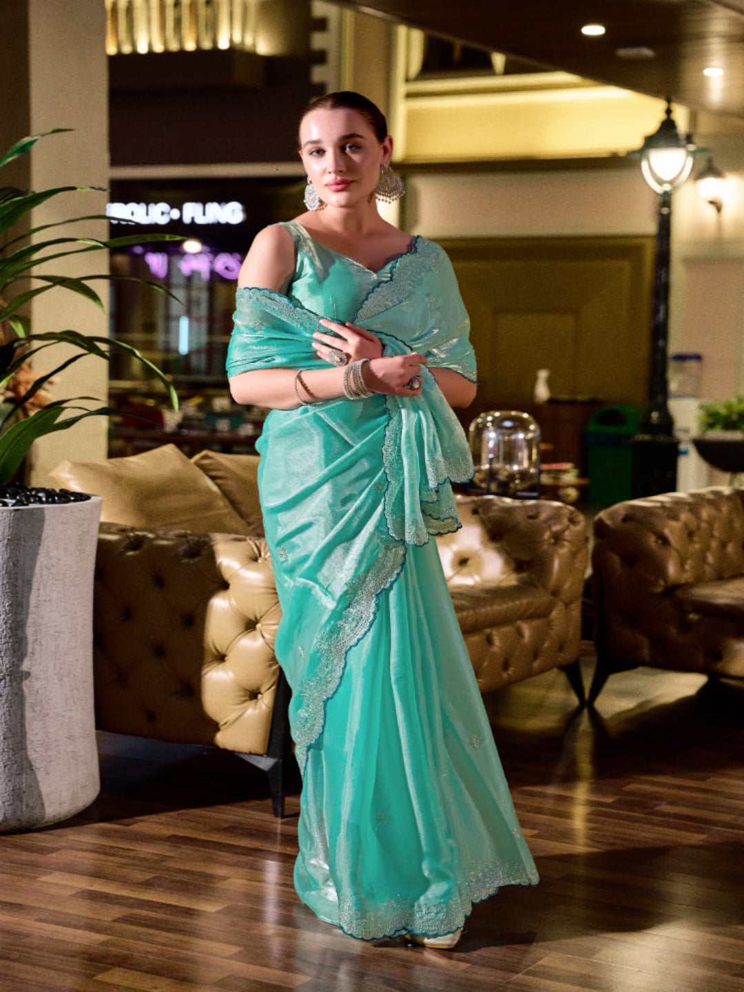 Shimmer Chiffon Saree with Intricate Embroidery