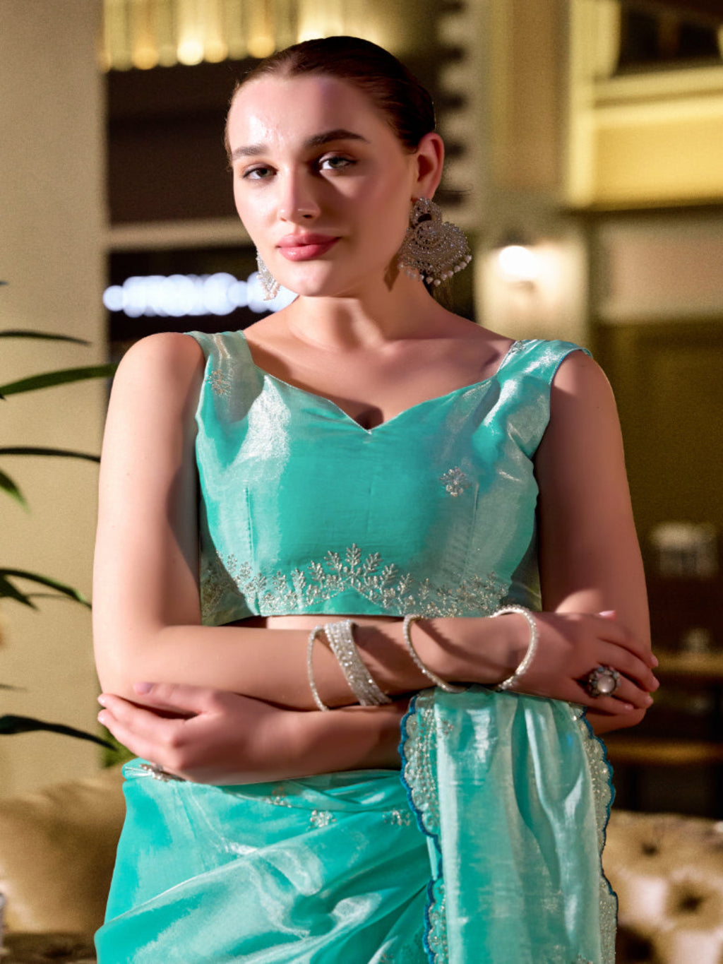 Shimmer Chiffon Saree with Intricate Embroidery
