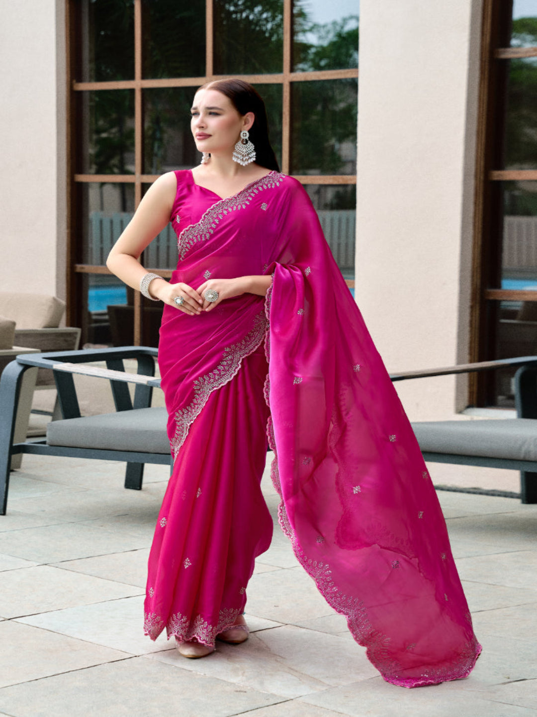 Shimmer Chiffon Saree with Intricate Embroidery