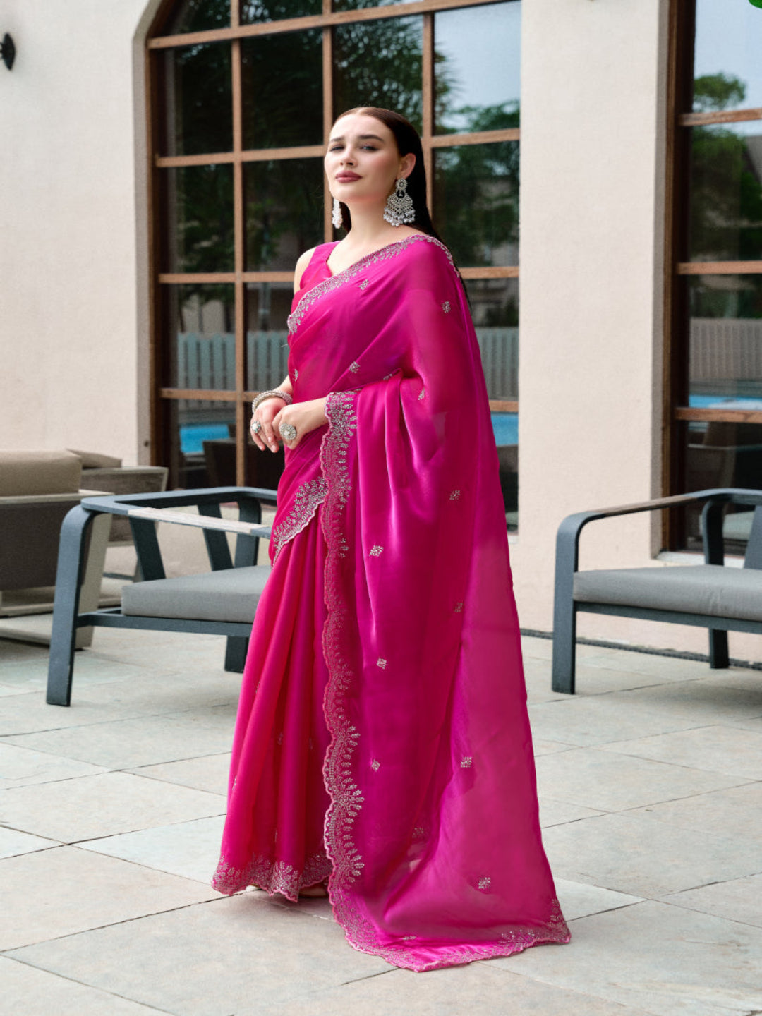 Shimmer Chiffon Saree with Intricate Embroidery