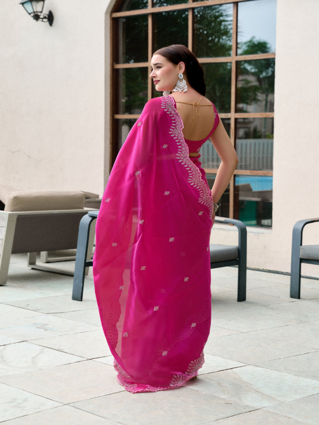 Shimmer Chiffon Saree with Intricate Embroidery
