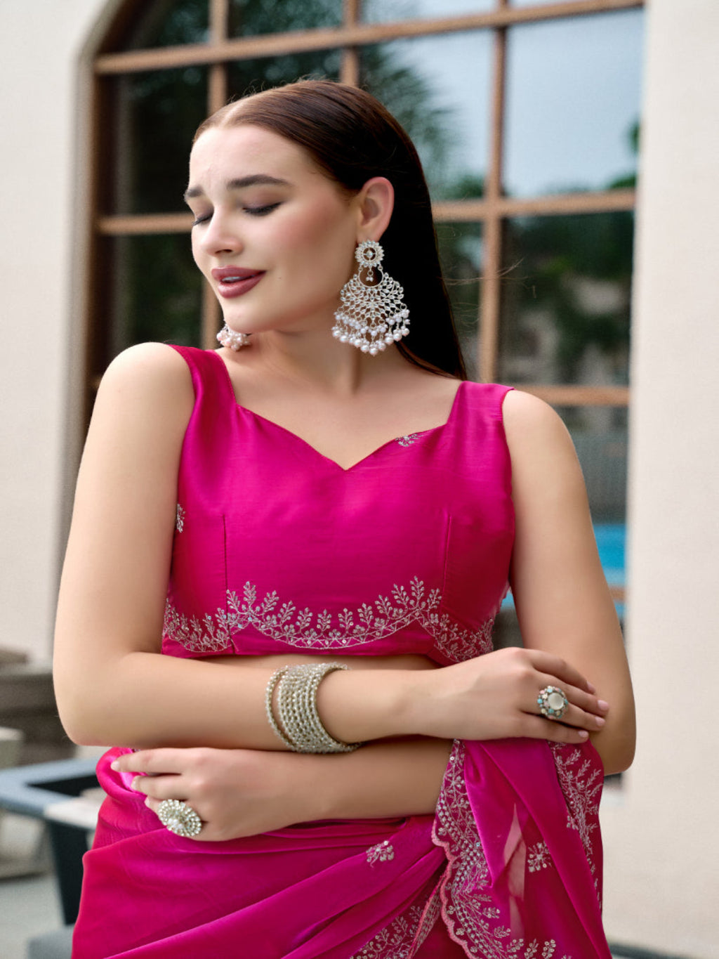 Shimmer Chiffon Saree with Intricate Embroidery